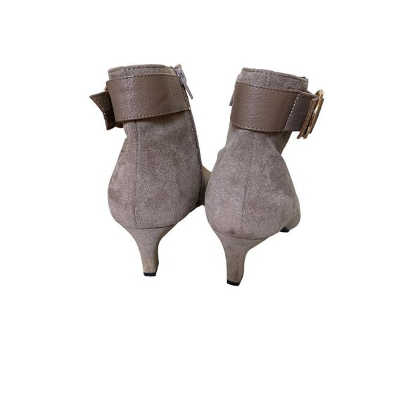 Taupe Faux Suede Ankle Boots With Gold Buckle - Picture 4 of 7